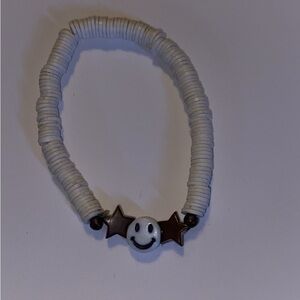 Kids Smiley Face Beaded Bracelet - White and Brown